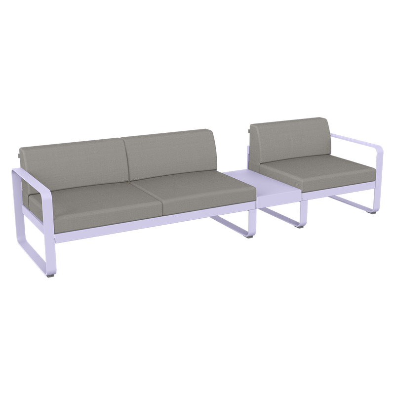 Load image into Gallery viewer, Fermob Bellevie Modular Sofa Composition 1B – Marshmallow frame with Grey Taupe fabric cushions
