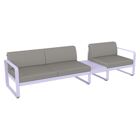 Fermob Bellevie Modular Sofa Composition 1B – Marshmallow frame with Grey Taupe fabric cushions