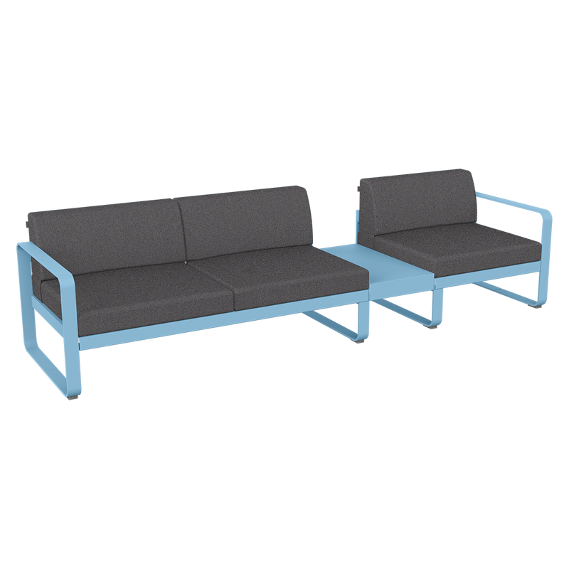 Load image into Gallery viewer, Fermob Bellevie Modular Sofa Composition 1B – Maya Blue frame with Graphite Grey fabric cushions
