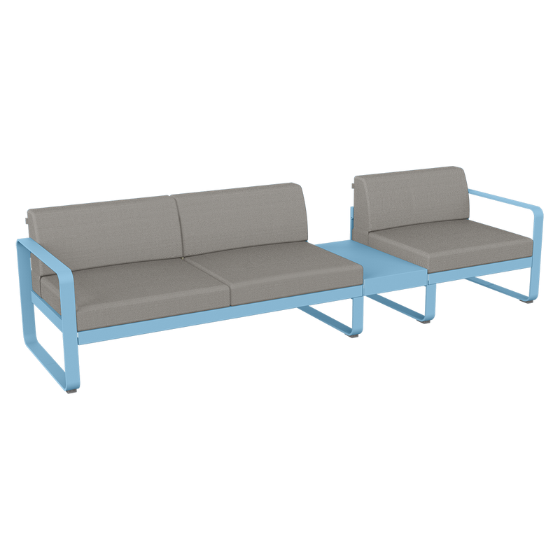 Load image into Gallery viewer, Fermob Bellevie Modular Sofa Composition 1B – Maya Blue frame with Grey Taupe fabric cushions
