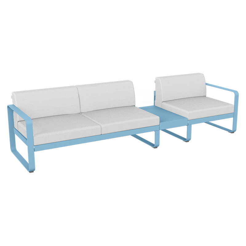 Load image into Gallery viewer, Fermob Bellevie Modular Sofa Composition 1B – Maya Blue frame with Off-White fabric cushions
