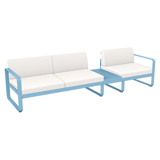 Fermob Bellevie Modular Sofa Composition 1B – Maya Blue frame with Pearl fabric cushions
