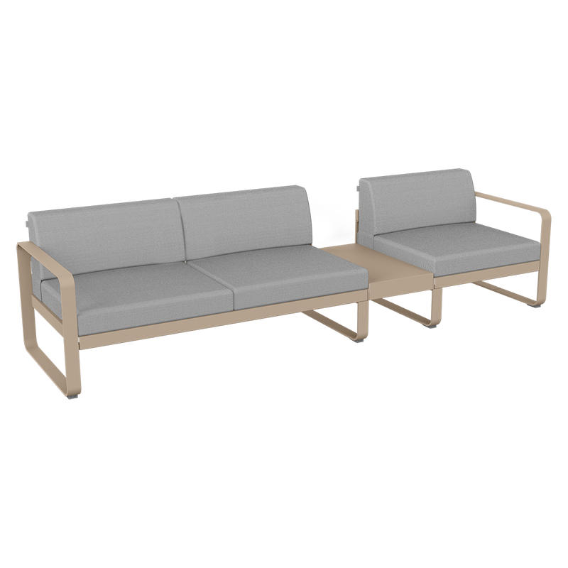 Load image into Gallery viewer, Fermob Bellevie Modular Sofa Composition 1B – Nutmeg frame with Flannel Grey fabric cushions
