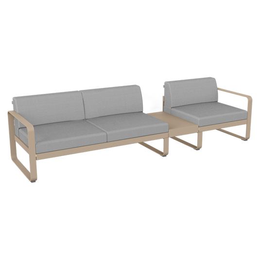 Fermob Bellevie Modular Sofa Composition 1B – Nutmeg frame with Flannel Grey fabric cushions