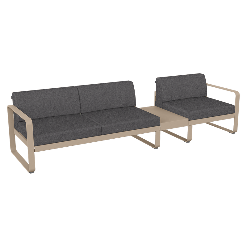 Load image into Gallery viewer, Fermob Bellevie Modular Sofa Composition 1B – Nutmeg frame with Graphite Grey fabric cushions
