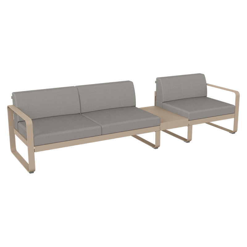 Load image into Gallery viewer, Fermob Bellevie Modular Sofa Composition 1B – Nutmeg frame with Grey Taupe fabric cushions
