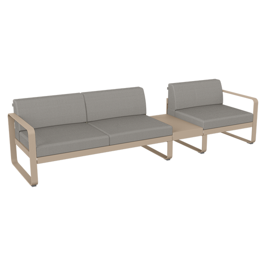 Fermob Bellevie Modular Sofa Composition 1B – Nutmeg frame with Grey Taupe fabric cushions