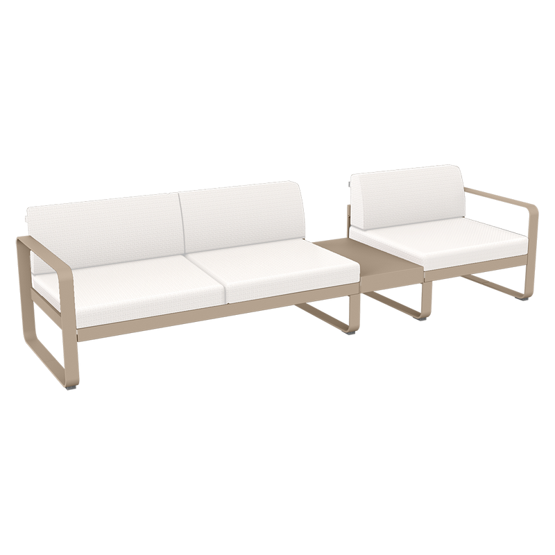 Load image into Gallery viewer, Fermob Bellevie Modular Sofa Composition 1B – Nutmeg frame with Pearl fabric cushions
