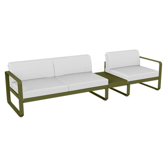 Fermob Bellevie Modular Sofa Composition 1B – Pesto Green frame with Off-White fabric cushions