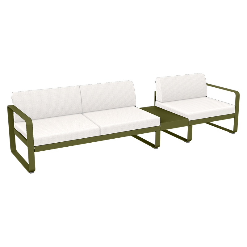 Load image into Gallery viewer, Fermob Bellevie Modular Sofa Composition 1B – Pesto Green frame with Pearl fabric cushions
