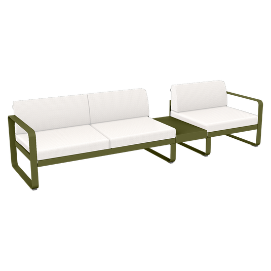 Fermob Bellevie Modular Sofa Composition 1B – Pesto Green frame with Pearl fabric cushions