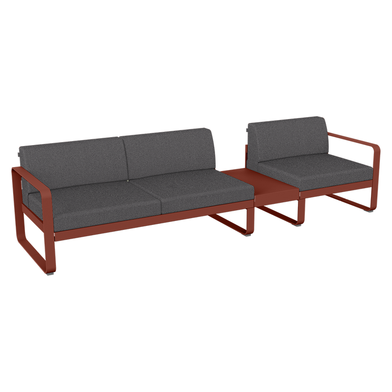 Load image into Gallery viewer, Fermob Bellevie Modular Sofa Composition 1B – Red Ochre frame with Graphite Grey fabric cushions
