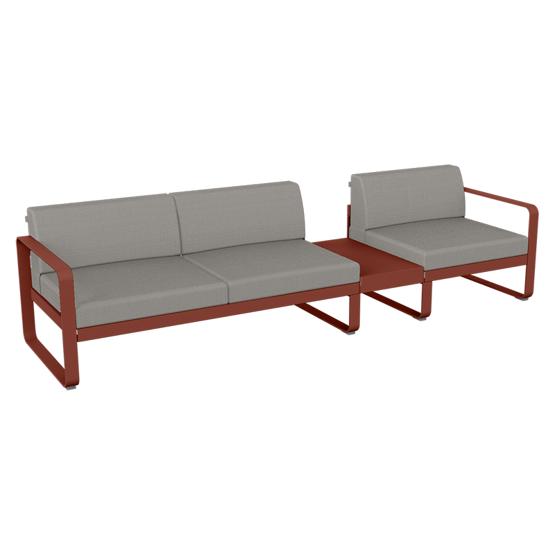 Load image into Gallery viewer, Fermob Bellevie Modular Sofa Composition 1B – Red Ochre frame with Grey Taupe fabric cushions
