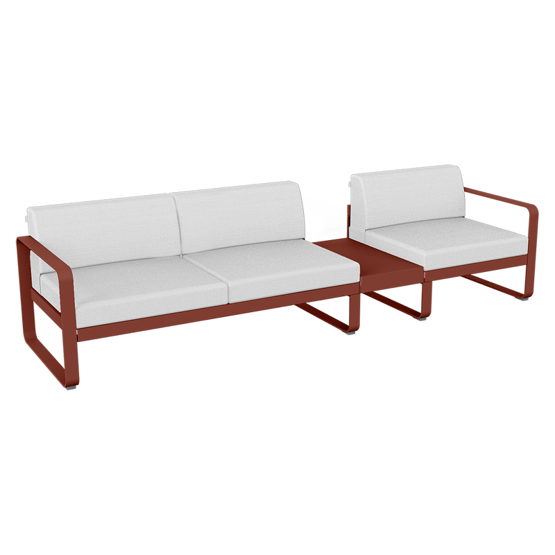 Load image into Gallery viewer, Fermob Bellevie Modular Sofa Composition 1B – Red Ochre frame with Off-White fabric cushions
