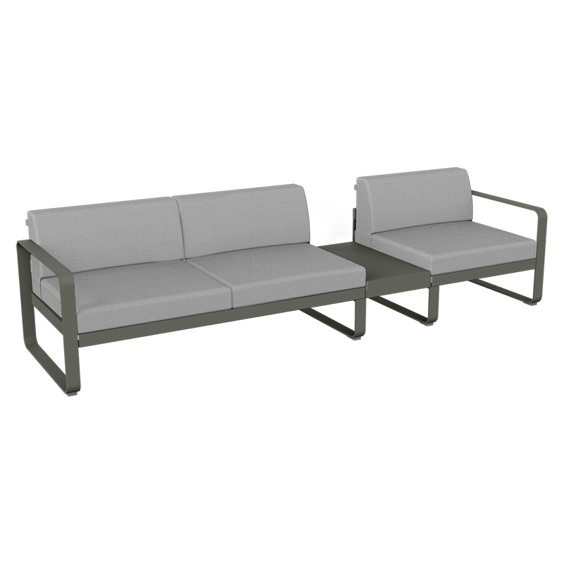 Load image into Gallery viewer, Fermob Bellevie Modular Sofa Composition 1B – Rosemary frame with Flannel Grey fabric cushions
