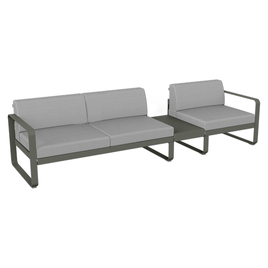 Fermob Bellevie Modular Sofa Composition 1B – Rosemary frame with Flannel Grey fabric cushions