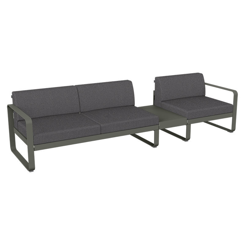 Load image into Gallery viewer, Fermob Bellevie Modular Sofa Composition 1B – Rosemary frame with Graphite Grey fabric cushions
