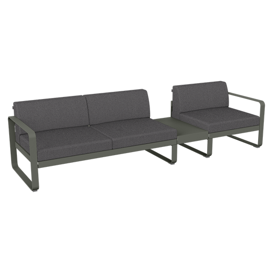Fermob Bellevie Modular Sofa Composition 1B – Rosemary frame with Graphite Grey fabric cushions