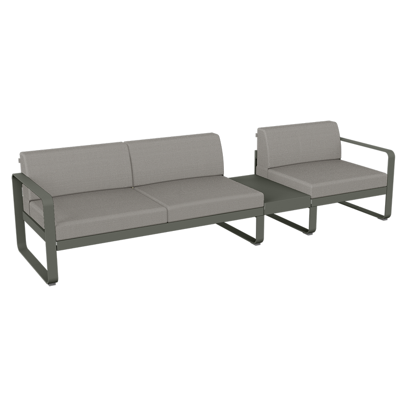 Load image into Gallery viewer, Fermob Bellevie Modular Sofa Composition 1B – Rosemary frame with Grey Taupe fabric cushions
