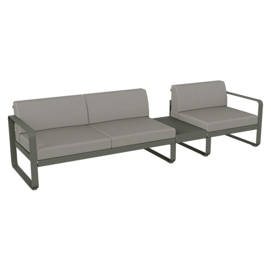Fermob Bellevie Modular Sofa Composition 1B – Rosemary frame with Grey Taupe fabric cushions