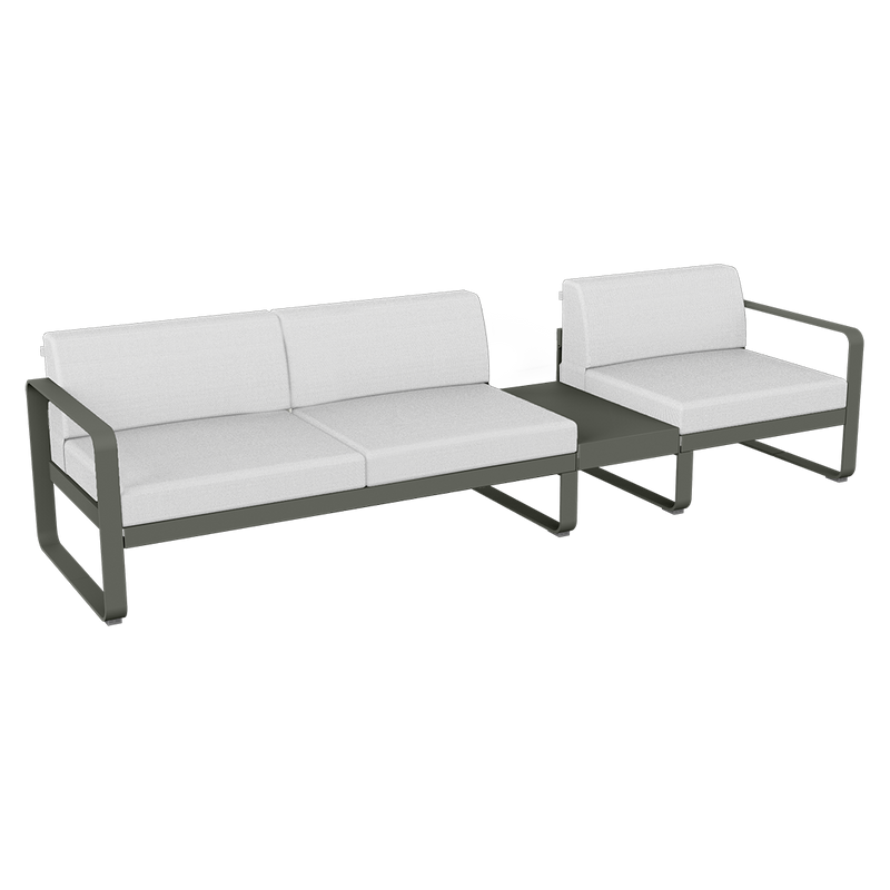 Load image into Gallery viewer, Fermob Bellevie Modular Sofa Composition 1B – Rosemary frame with Off-White fabric cushions
