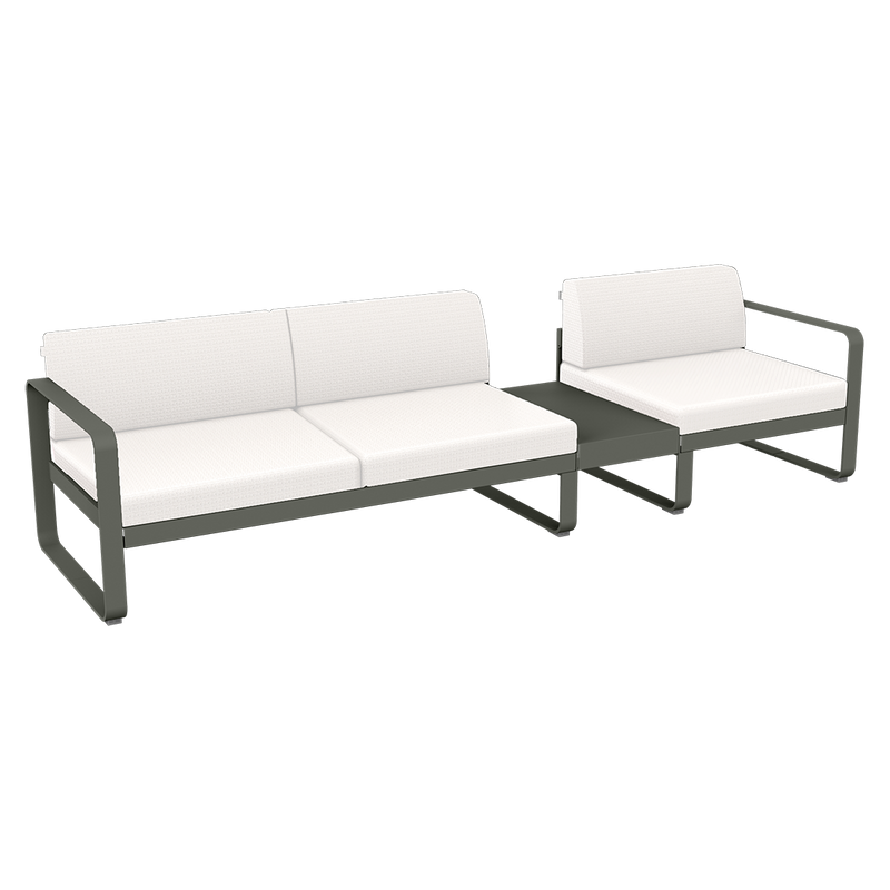 Load image into Gallery viewer, Fermob Bellevie Modular Sofa Composition 1B – Rosemary frame with Pearl fabric cushions
