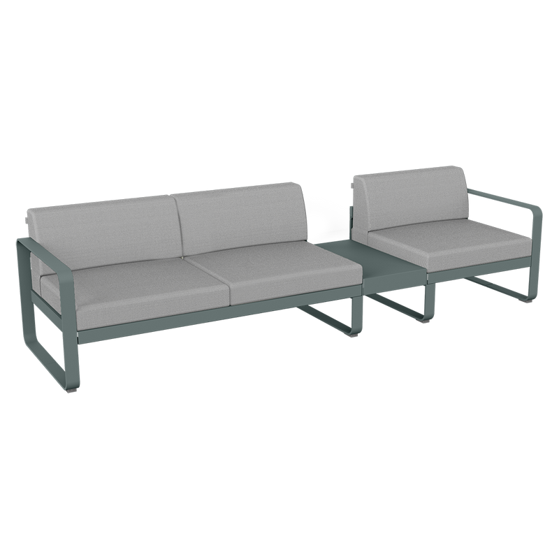 Load image into Gallery viewer, Fermob Bellevie Modular Sofa Composition 1B – Storm Grey frame with Flannel Grey fabric cushions

