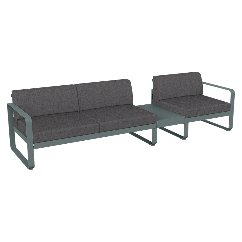 Load image into Gallery viewer, Fermob Bellevie Modular Sofa Composition 1B – Storm Grey frame with Graphite Grey fabric cushions
