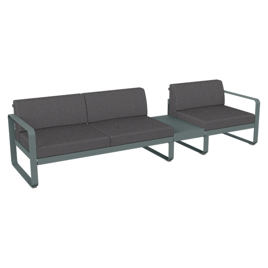 Fermob Bellevie Modular Sofa Composition 1B – Storm Grey frame with Graphite Grey fabric cushions
