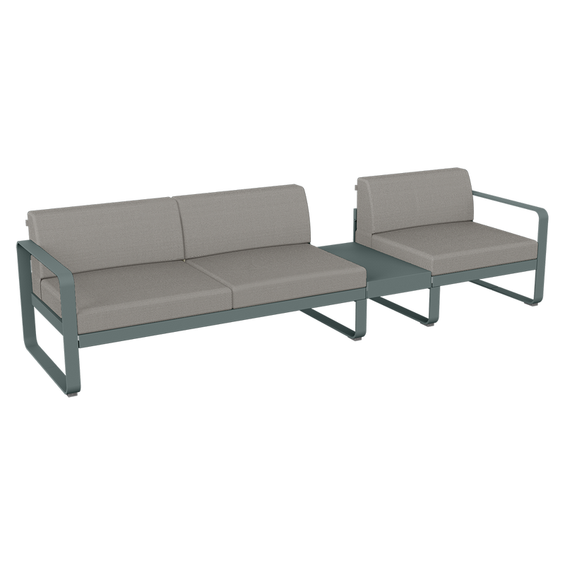 Load image into Gallery viewer, Fermob Bellevie Modular Sofa Composition 1B – Storm Grey frame with Grey Taupe fabric cushions
