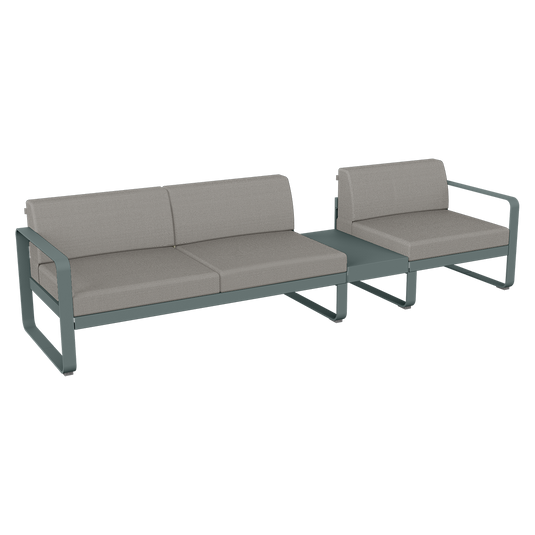 Fermob Bellevie Modular Sofa Composition 1B – Storm Grey frame with Grey Taupe fabric cushions
