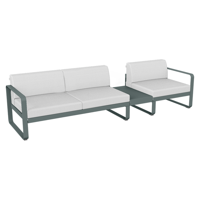 Load image into Gallery viewer, Fermob Bellevie Modular Sofa Composition 1B – Storm Grey frame with Off-White fabric cushions
