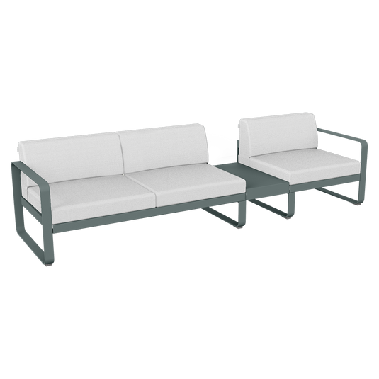 Fermob Bellevie Modular Sofa Composition 1B – Storm Grey frame with Off-White fabric cushions