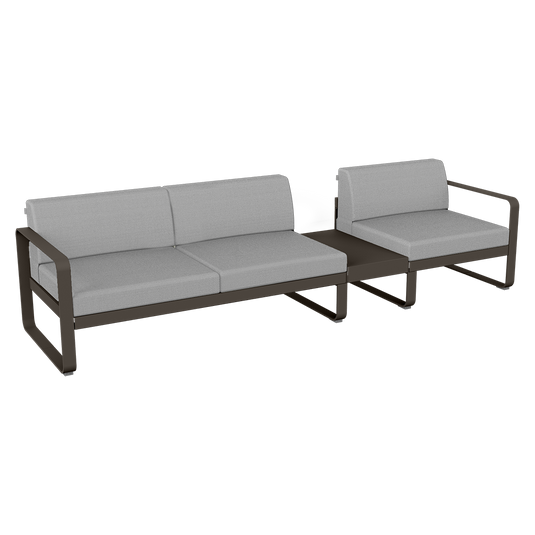 Fermob Bellevie Modular Sofa Composition 1B – Tonka frame with Flannel Grey fabric cushions