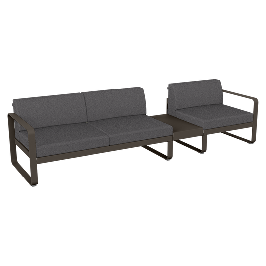 Fermob Bellevie Modular Sofa Composition 1B – Tonka frame with Graphite Grey fabric cushions