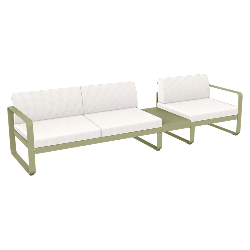 Load image into Gallery viewer, Fermob Bellevie Modular Sofa Composition 1B – Willow Green frame with Pearl fabric cushions
