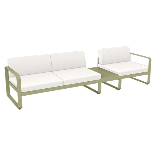 Fermob Bellevie Modular Sofa Composition 1B – Willow Green frame with Pearl fabric cushions