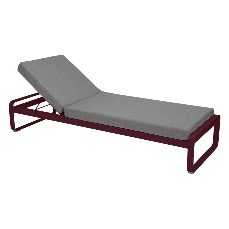 Load image into Gallery viewer, Fermob Bellevie Premium sunlounger– Black Cherry frame with Flannel Grey fabric cushions
