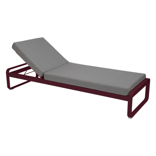 Fermob Bellevie Premium sunlounger– Black Cherry frame with Flannel Grey fabric cushions