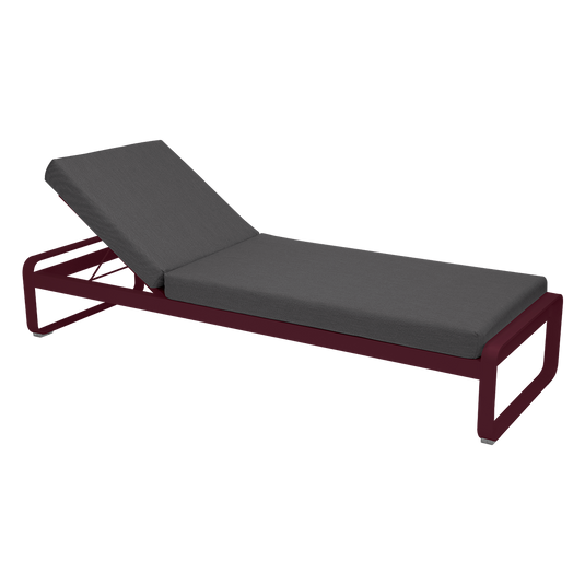 Fermob Bellevie Premium sunlounger– Black Cherry frame with Graphite Grey fabric cushions