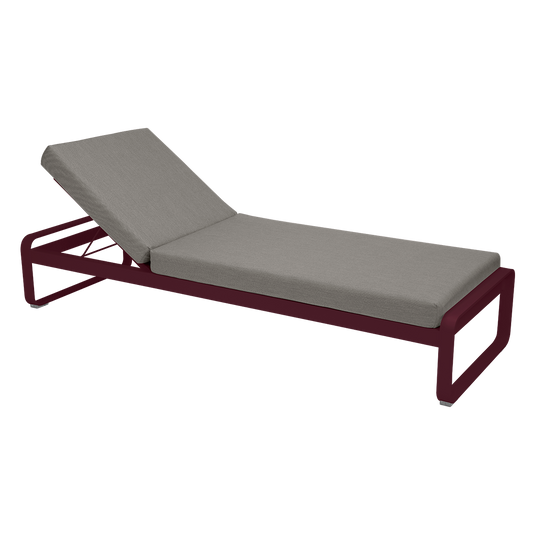 Fermob Bellevie Premium sunlounger– Black Cherry frame with Grey Taupe fabric cushions