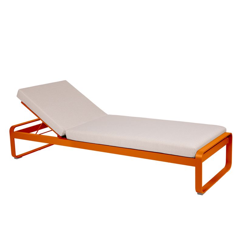 Load image into Gallery viewer, Fermob Bellevie Premium sunlounger– Candied Orange frame with Pearl fabric cushions
