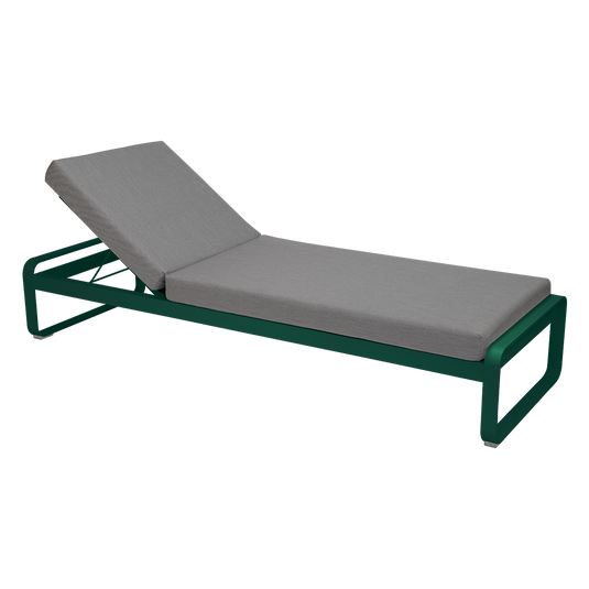 Fermob Bellevie Premium sunlounger– Cedar Green frame with Flannel Grey fabric cushions