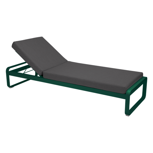 Fermob Bellevie Premium sunlounger– Cedar Green frame with Graphite Grey fabric cushions