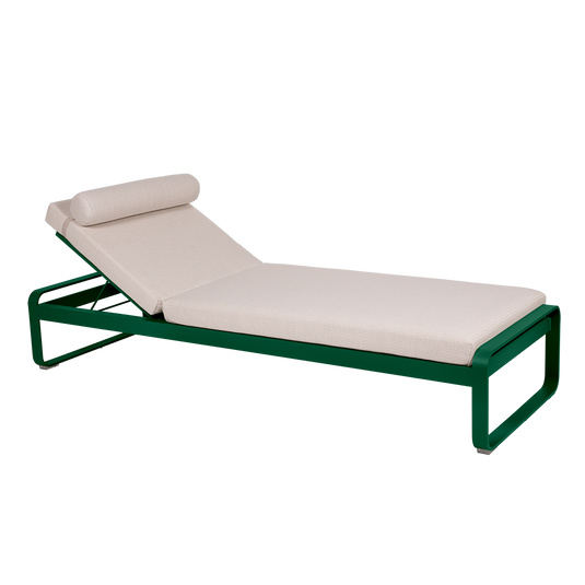 Fermob Bellevie Premium sunlounger– Cedar Green frame with Pearl fabric cushions