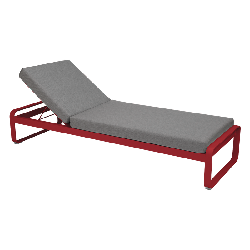 Load image into Gallery viewer, Fermob Bellevie Premium sunlounger– Chilli frame with Flannel Grey fabric cushions
