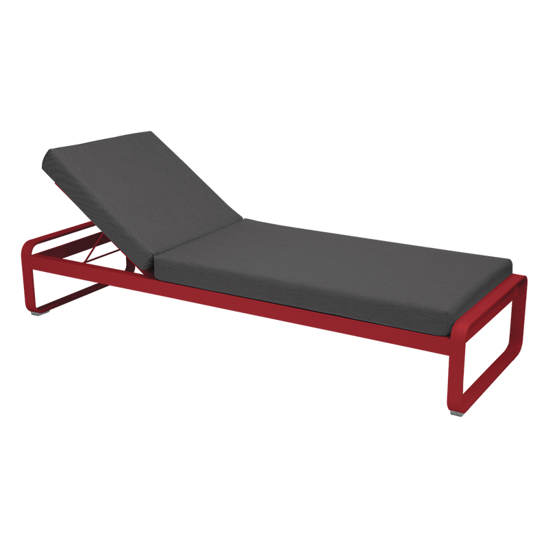 Load image into Gallery viewer, Fermob Bellevie Premium sunlounger– Chilli frame with Graphite Grey fabric cushions
