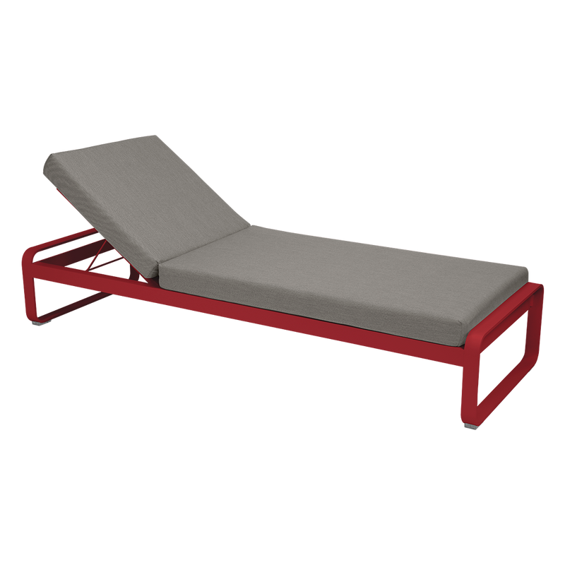 Load image into Gallery viewer, Fermob Bellevie Premium sunlounger– Chilli frame with Grey Taupe fabric cushions
