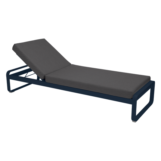 Fermob Bellevie Premium sunlounger– Deep Blue frame with Graphite Grey fabric cushions