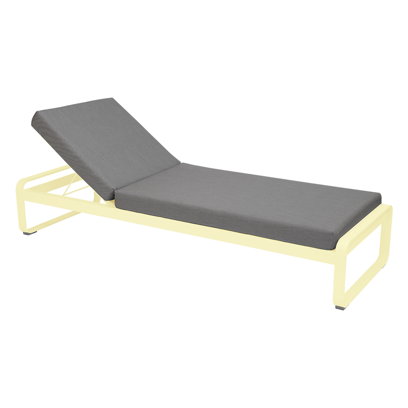 Load image into Gallery viewer, Fermob Bellevie Premium sunlounger– Frosted Lemon frame with Flannel Grey fabric cushions
